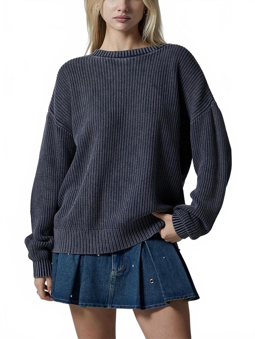 Pacsun Third Charm Thea Oversized Crew Neck Sweater NWT Navy Medium